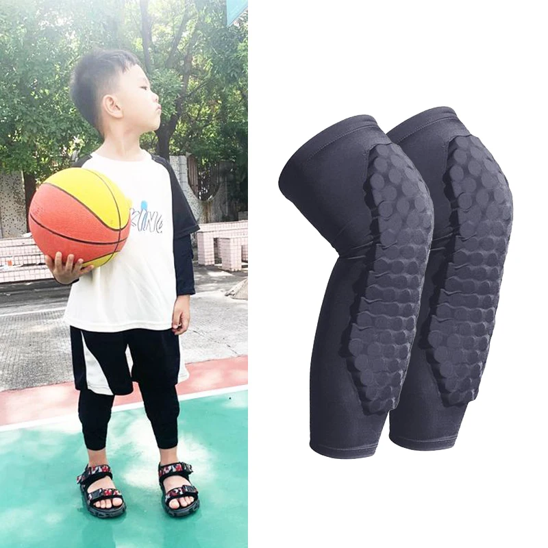 (2XS-2XL) Kids Honeycomb Extended Knee Pads Anti-Slip Basketball Football Skateboard Balance Bike Knee Sleeves Sport Knee Brace