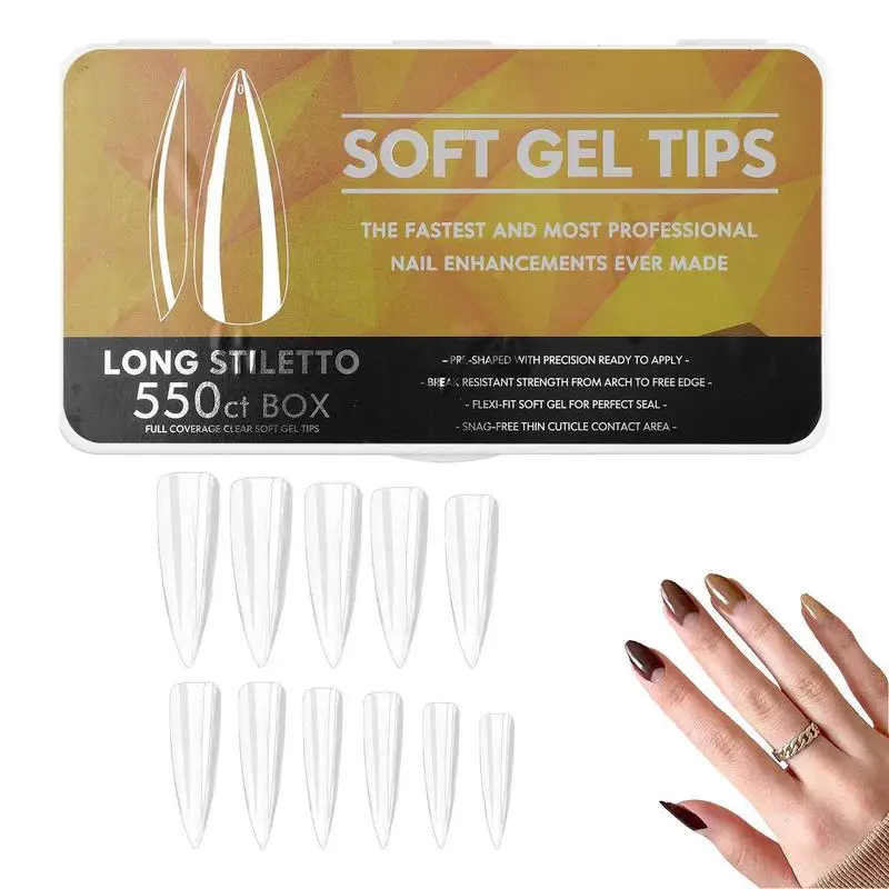 Gel Nail Kit Soft Gel Nail Tips 550Pcs Medium Coffin Pre Shaped Clear Full Cover False Nails Easy Nail Extensions Acrylic Fake