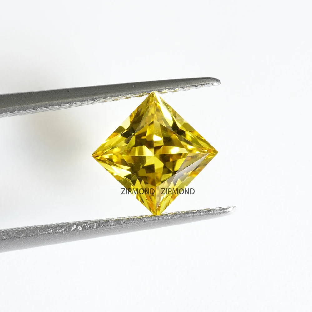 

Square Princess Cut Golden Color Extremely Shiny Lab Grown Yellow Sapphire Loose Gemstone for Stud Earrings with AGL Certificate
