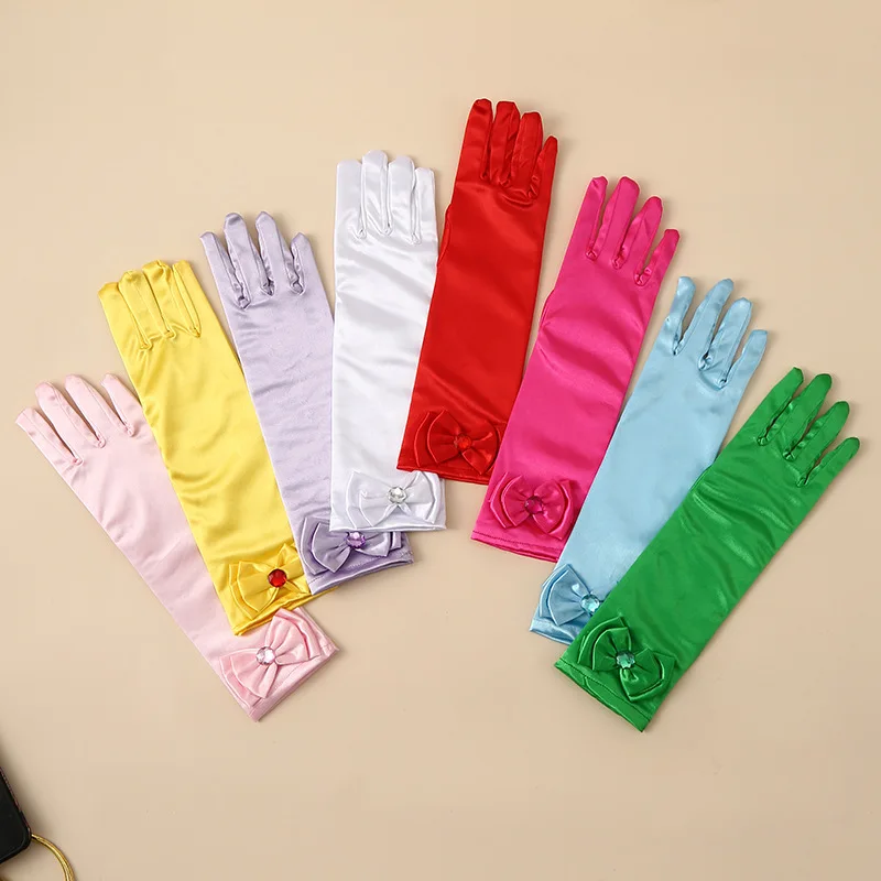 Gloves Kids Stage Performance Princess Dress Bow Decor Satin Soft Comfortable Durable Costume Accessory for Girls Party