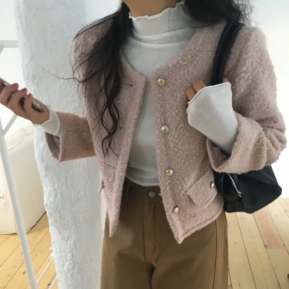 

Шикарное зимнее шерстяное пальто женское на одной пуговице из мягкого твида irt Design Sensation Small Fraance Sle Commute Faion