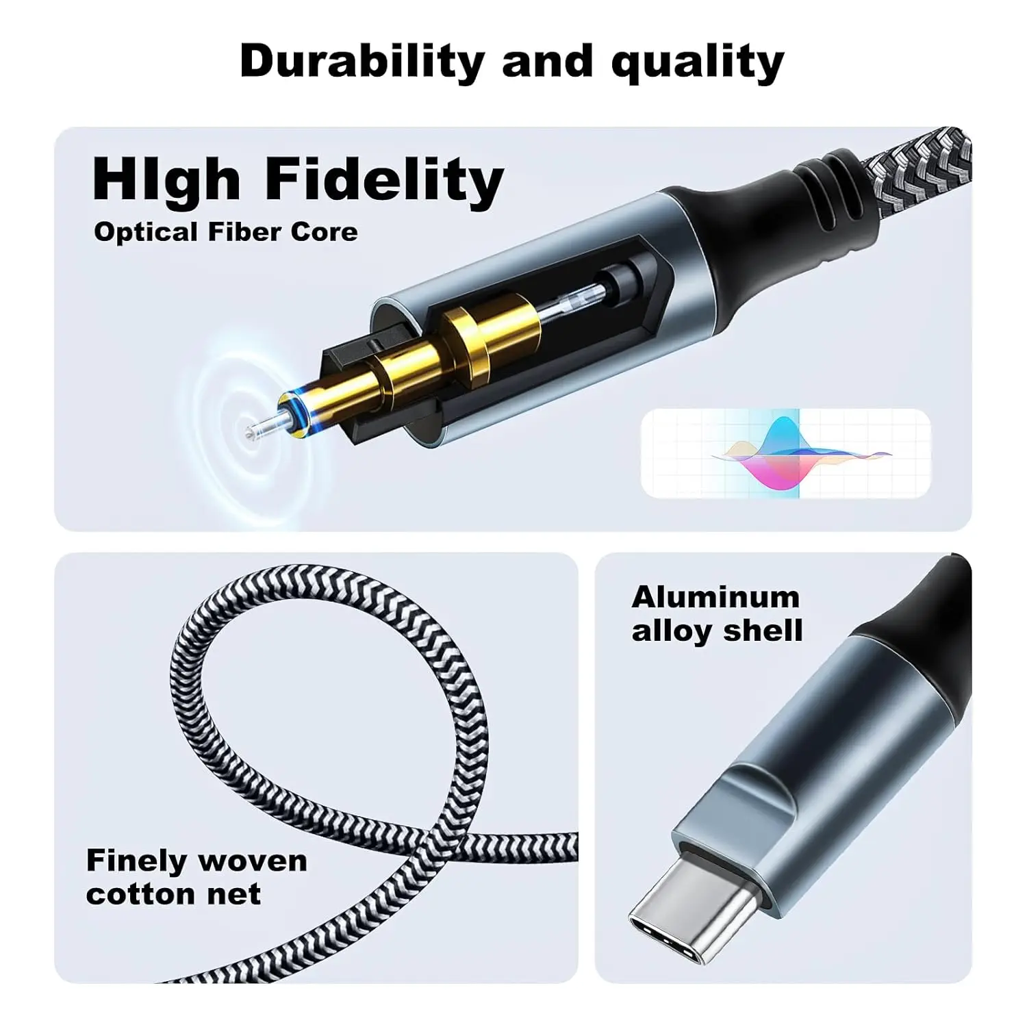 Cabo de áudio usb c para óptico trançado 3 pés usb c para toslink cabo óptico com conector banhado a ouro para tv/barra de som, sony ps5