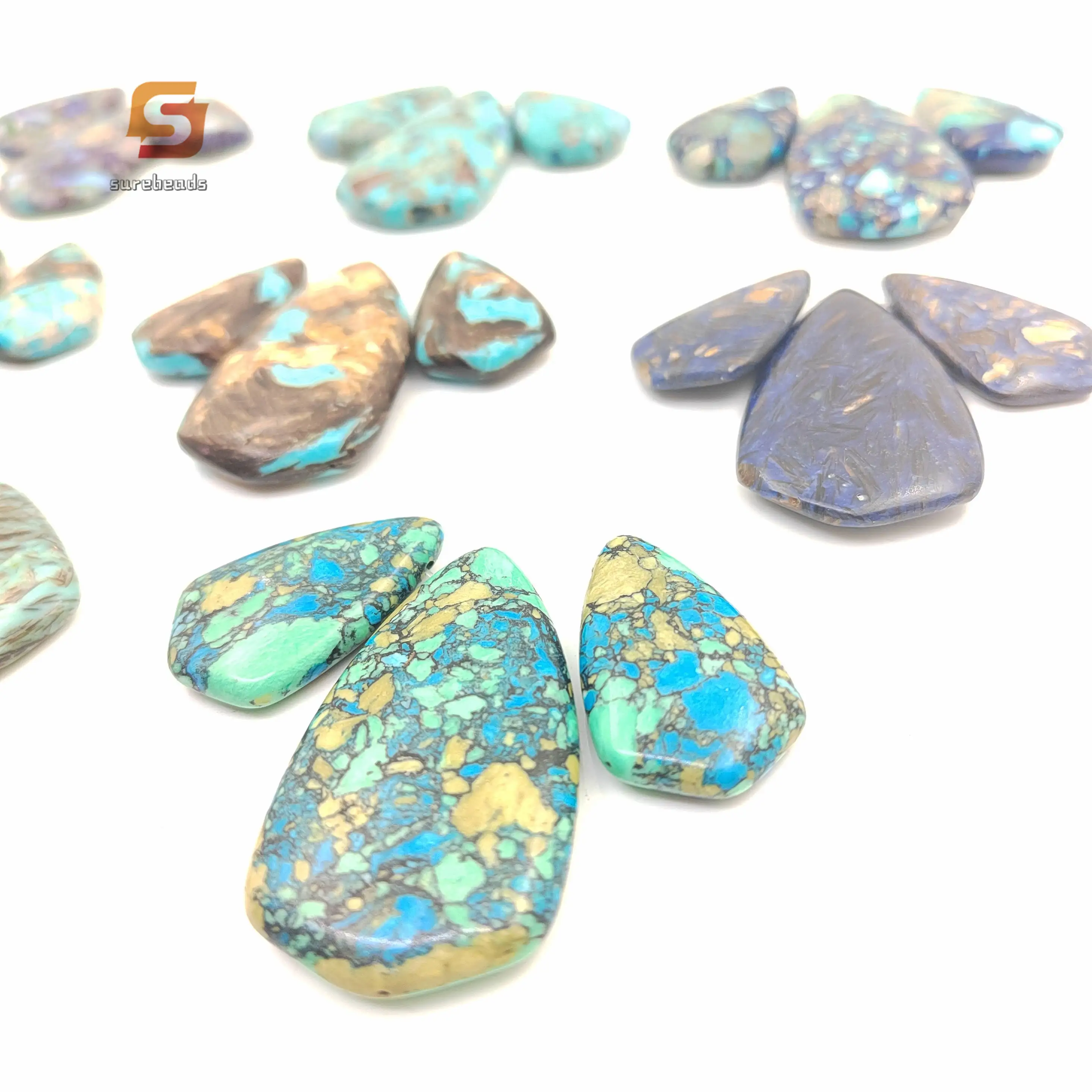 7pcs/set Multicolor Sea Sediment Imperial Jasper Top Drilled Inverted Triangle Graduated Pendant Earring Beads Necklaces Jewelry