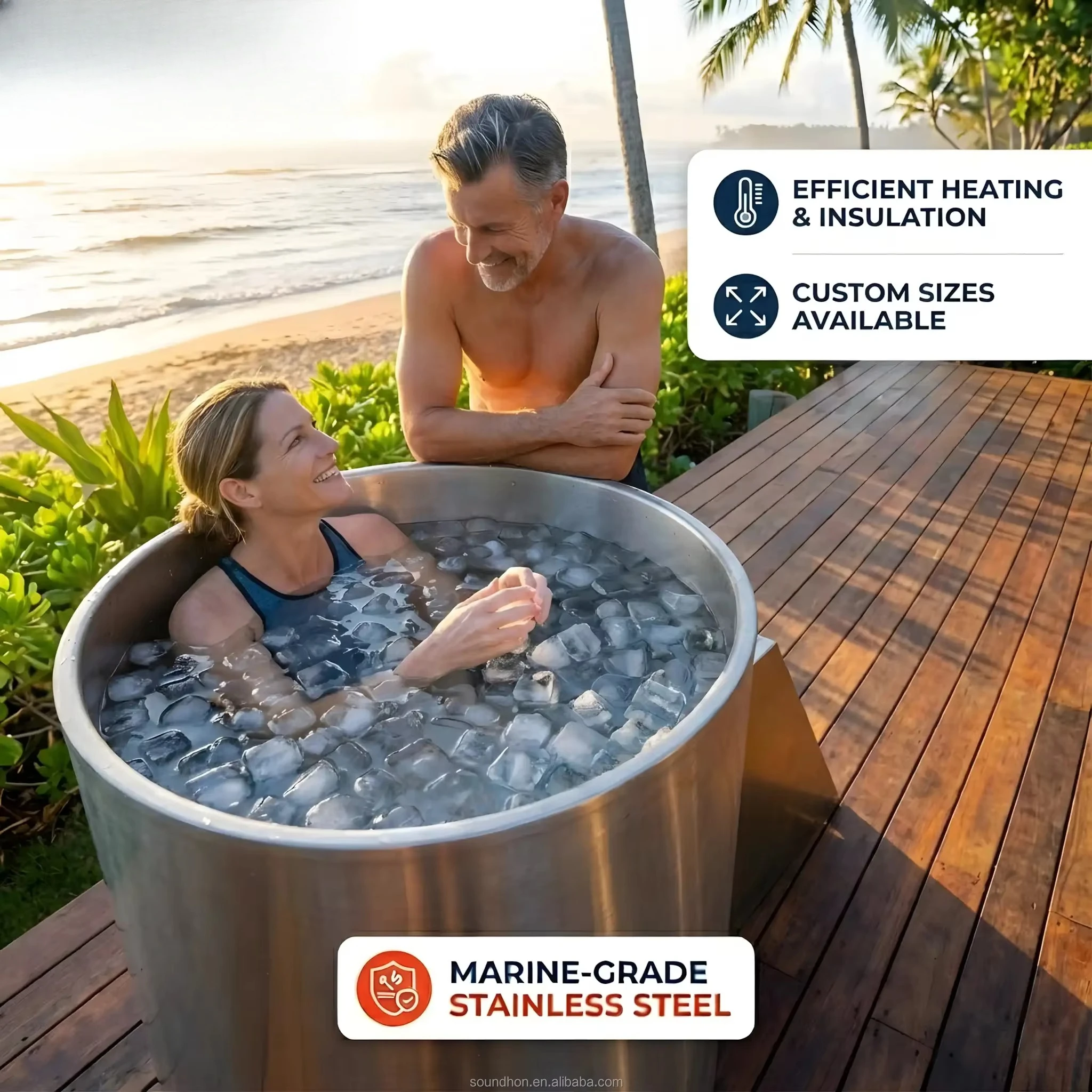Hygienic Durable Easy Clean Modern Premium Commercial Grade 304 Stainless Steel Ice Bath Tub