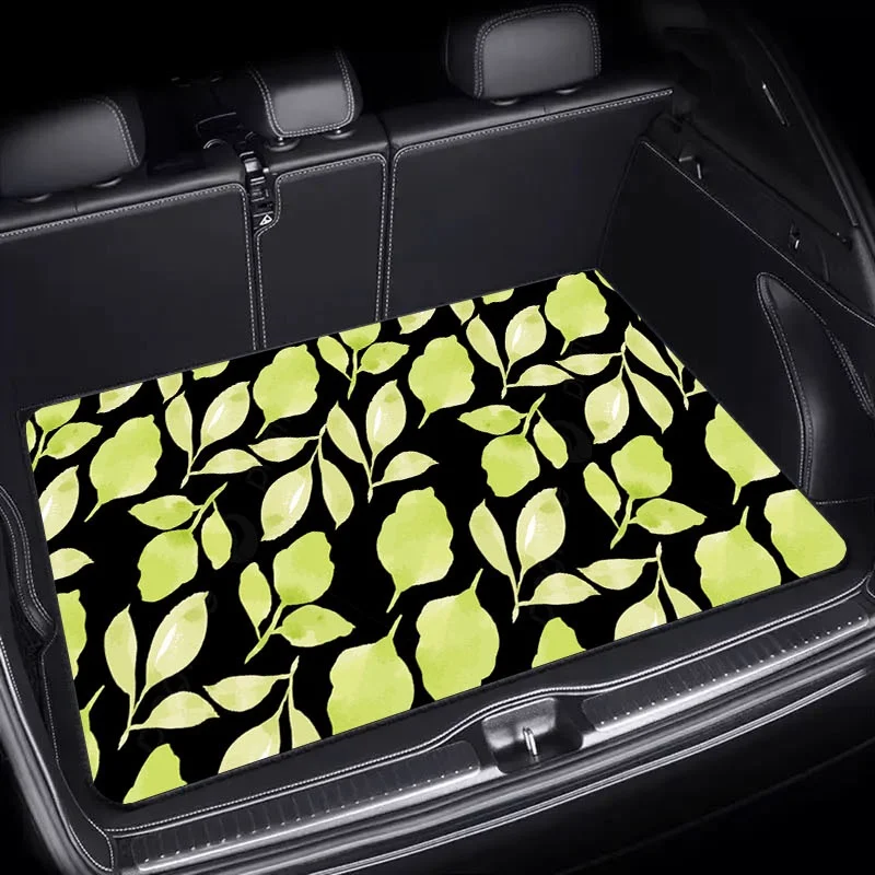 1pc Fit Car Trunk Mat With Green Watercolor Leaf Pattern - Soft Light Green & White, Seamless Natural Design Cargo Liner For SUV
