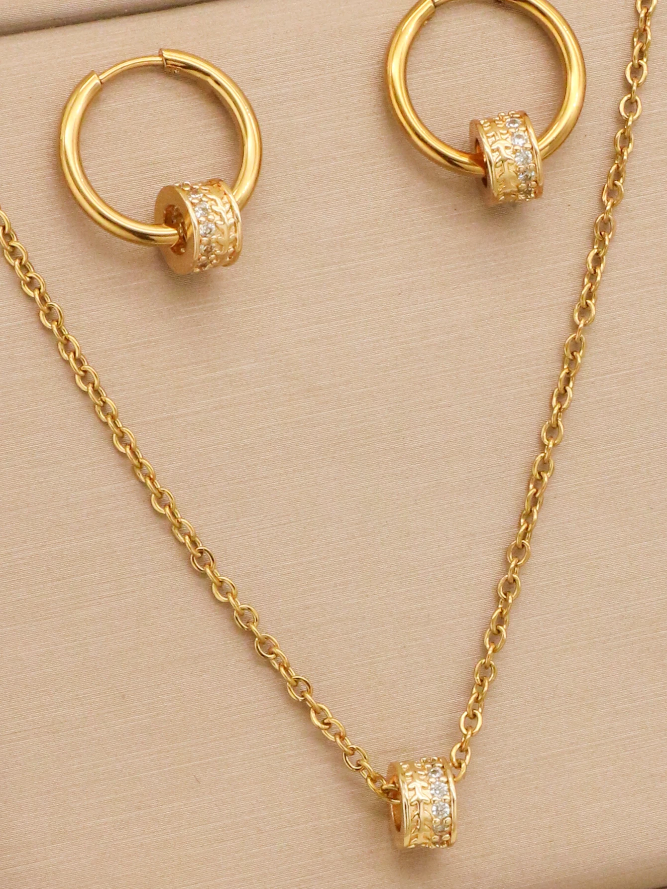 1set/3pcs Exquisite Zircon Earring Stainless Steel Geometric Necklace Earrings Jewelry Set Women Fashion Wholesale