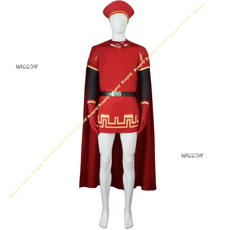 Shrek FILm Anime Cosplay Costume Farquaad Red Wig Cape Suit Glove Boys Men Daily Clothe Hat Cool Belt Sleeve Christmas Halloween