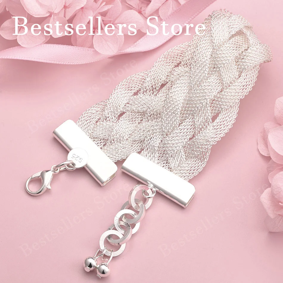 925 sterling silver 8-inch exquisite woven bracelet for men and women, fashionable wedding party jewelry accessories