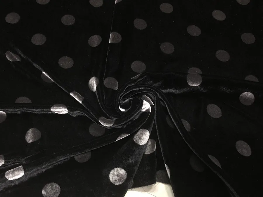 Designer Cloth Silk Velvet Black Bottom Silver Gray 1.5/2.5cm Polka Dot Dots Silk Warp-Knitted Velvet Fabric Cheongsam