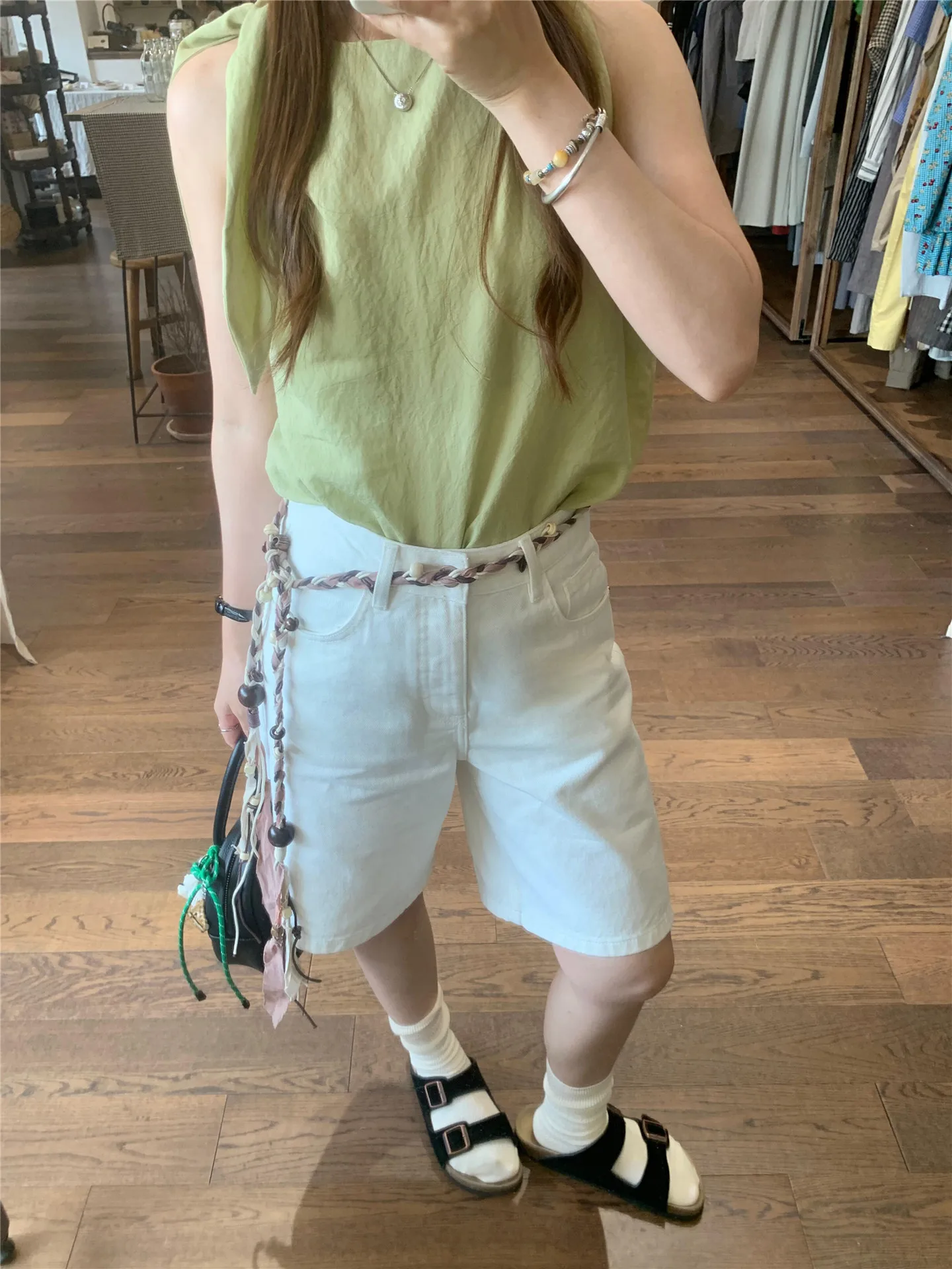 

American Retro Washed White Casual Wide Leg Jeans Shorts Women Summer Loose Slimming Straight Cut mid Waist Cotton Pants