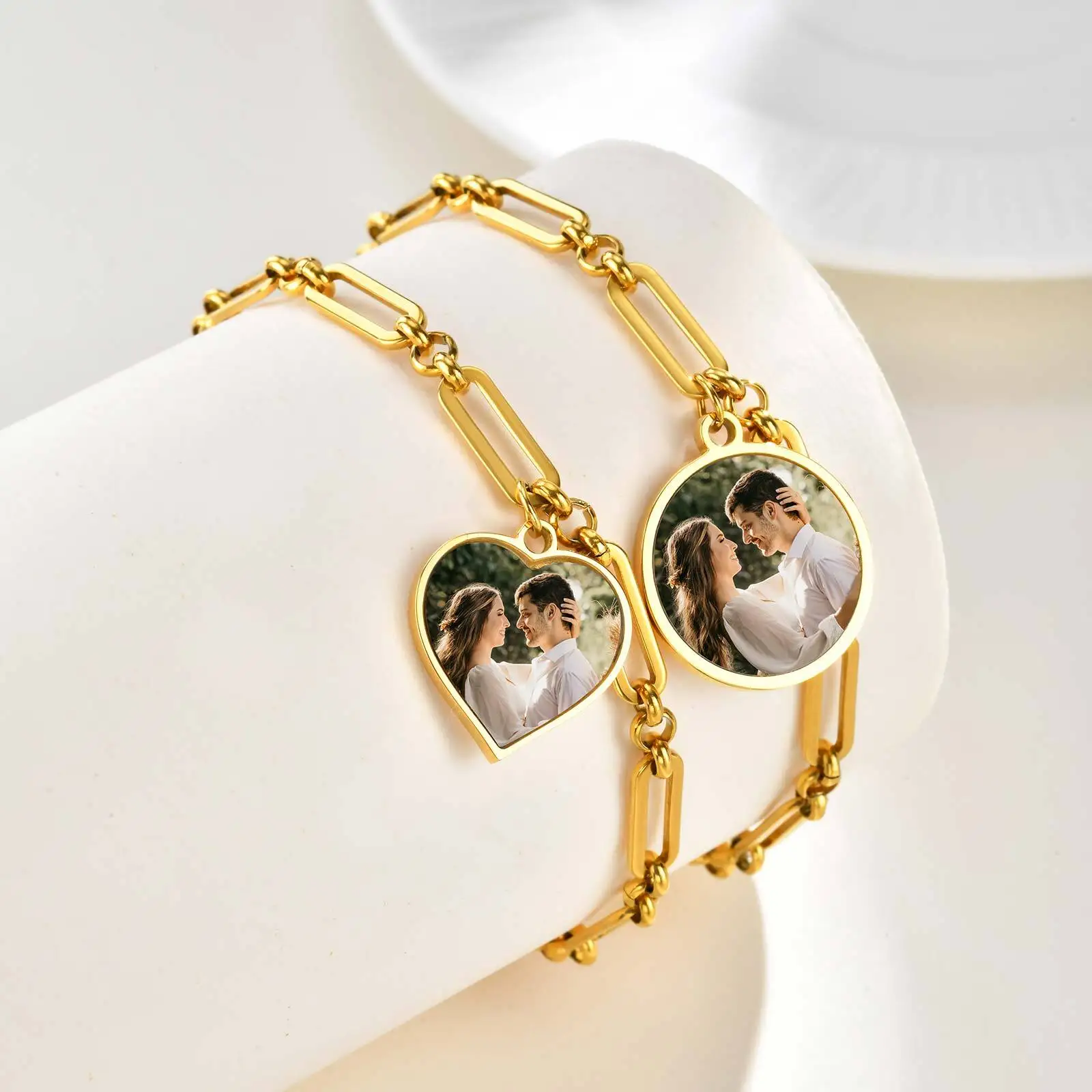 

Personalized Picture Photo Bracelets for Women, Custom Locket Charm Chain Bracelet, Inspirational Memorial Christmas Gift