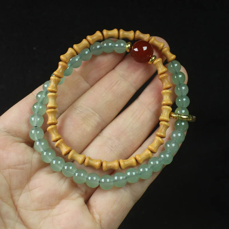 Wooden Bamboo Double Ring Bracelet Men and Women DIY Flexible Ring Bracelet Crafts Prayer Beads Jewelry