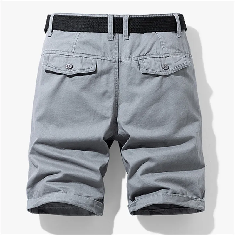 Summer Cargo Shorts Men 100% Cotton Solid Casual Short Pants Black Khaki Military Jogger Cargo Shorts No Belt Mens Clothing 2022