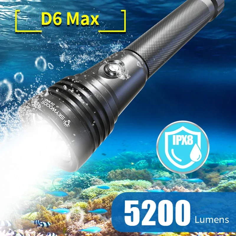 Professional Diving Flashlight 5200 Lumens Aluminium Alloy 100m Waterproof Underwater Explore Scuba Diving Lighting Equipment