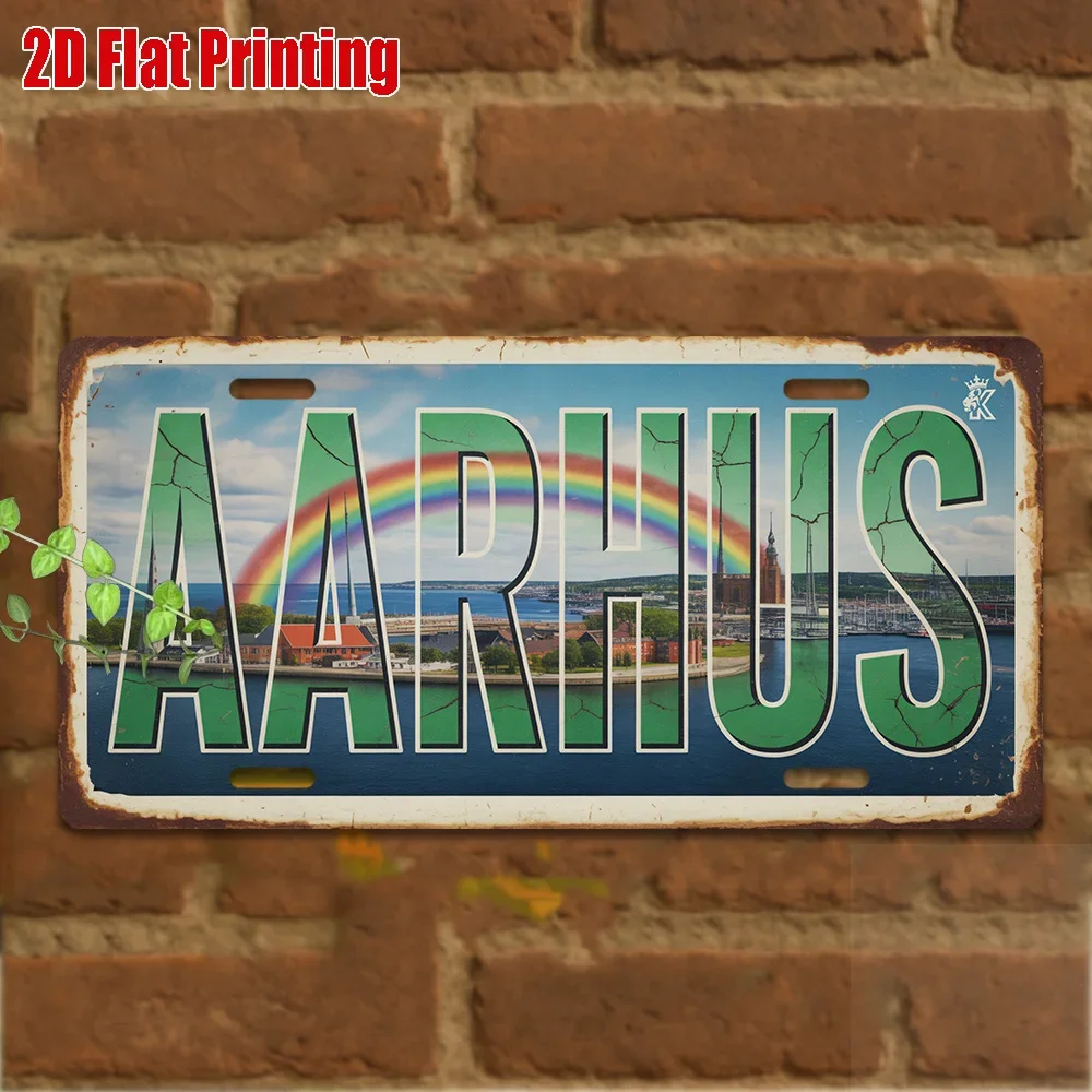 2D Flat -1pc Vintage Metal Plaque for Decorative Purposes Only, Outdoor Sign & Wall Decor  Aarhus Aluminum Sign,Retro Decorat