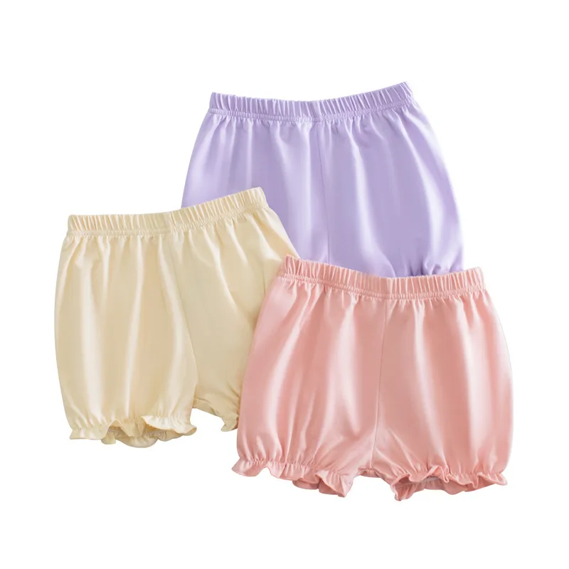 

2025 Summer New Girls Lantern Pants Solid Color Elastic Waist Cotton Children's Shorts Beach Sports Shorts for Girl