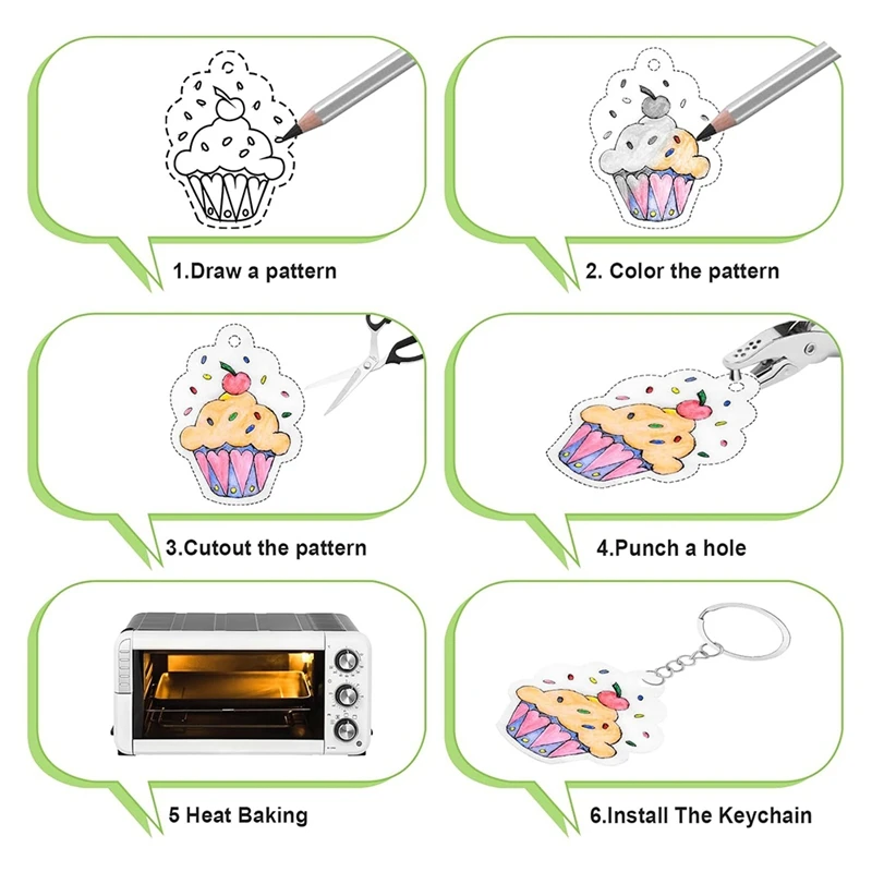 229 Piece Shrink Plastic Sheet Set, Shrink Paper Keychain Kit with 20 Sheets of Shrink Paper, Hole Punch and Keychain-A50M