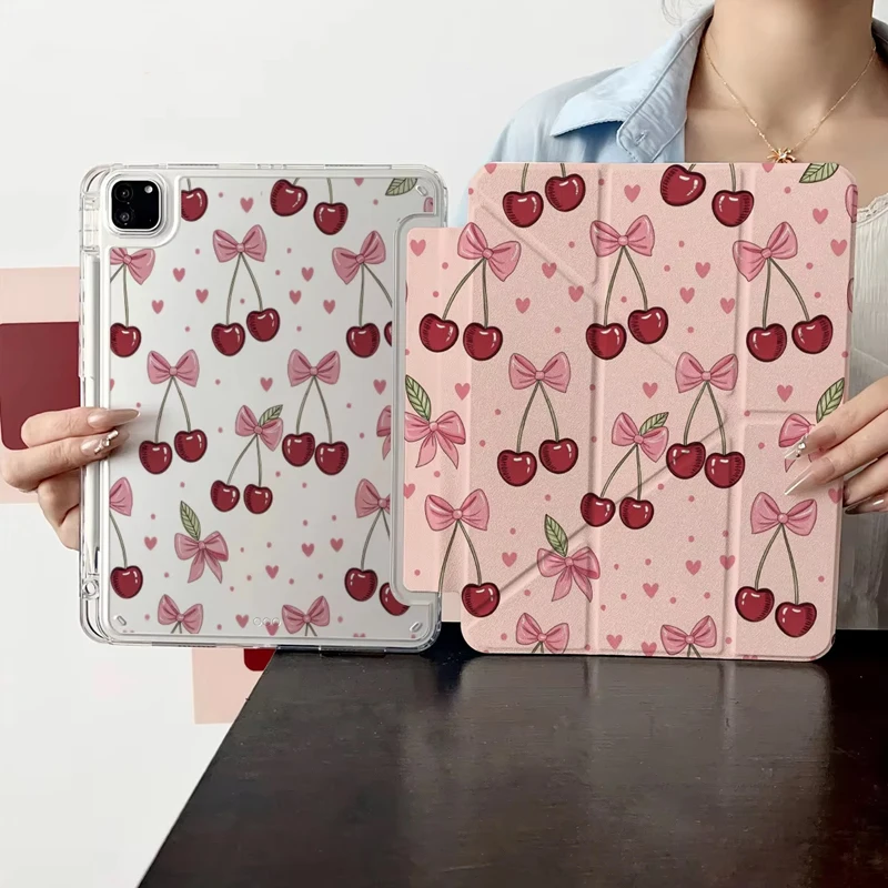 Stylish Cute Y-Fold Vibrant Purple Red Cherry Patterns iPad Case For Apple iPad 10.2 Inch Air 4 Pro 11 Mini 5 Durable Cover