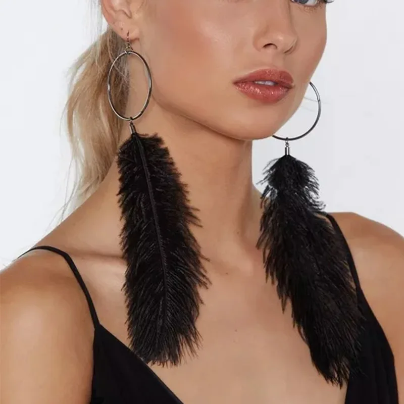 Foreign trade new feather earrings exaggerated famous style feather earrings catwalk accessories earrings