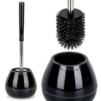 WC toilet brush with silicone stand and tongs Black 42 cm