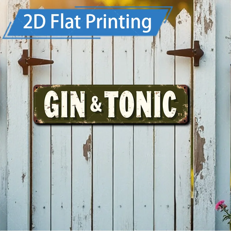 

1 шт. металлический знак, 4x16 дюймов, деревенский металлический знак «GIN & TONIC» для винтажного декора бара, стиль 2D-плоской печати