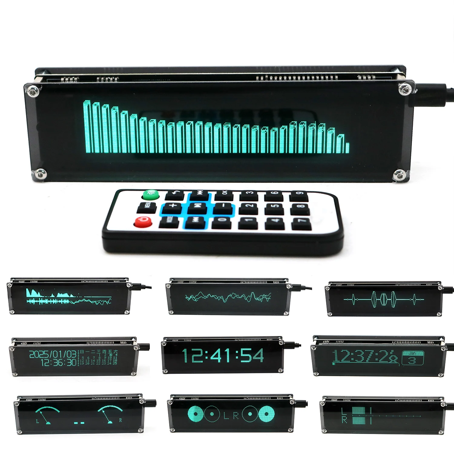 Multi-Mode VFD Music Spectrum Display + Digital Clock Audio Level VU Meter MIC Pickup Rhythm Analyzer Light Car Atmosphere Lamp