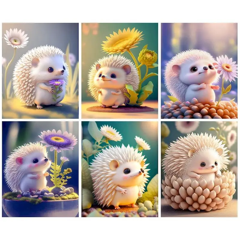 

GATYZTORY Coloring By Number White Hedgehog Kits For Adults Handpainted Diy 40x50cm Frame Oil Painting Animal Home Decor