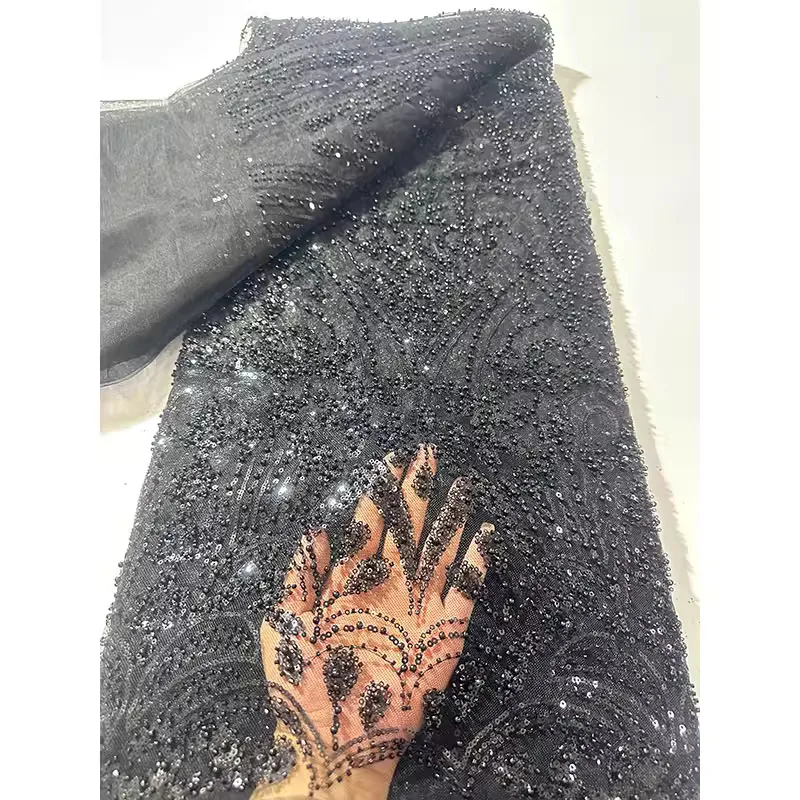 

Новая сетчатая ткань с вышивкой в виде цветов и пайеток, 1 ярд, для одежды, свадебных платьев и торжественной одежды.