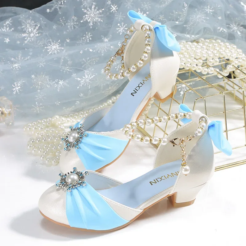 2024 New Girls\' Sandals Spring Summer Kids Non-slip Children\'s Wedding Party Shoes School Students Pearl Crystal Princess Shoes