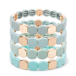 2024 New 10MM Acrylic Honeycomb Beaded Bracelets for Women Boho Elastic Bangle Accessory