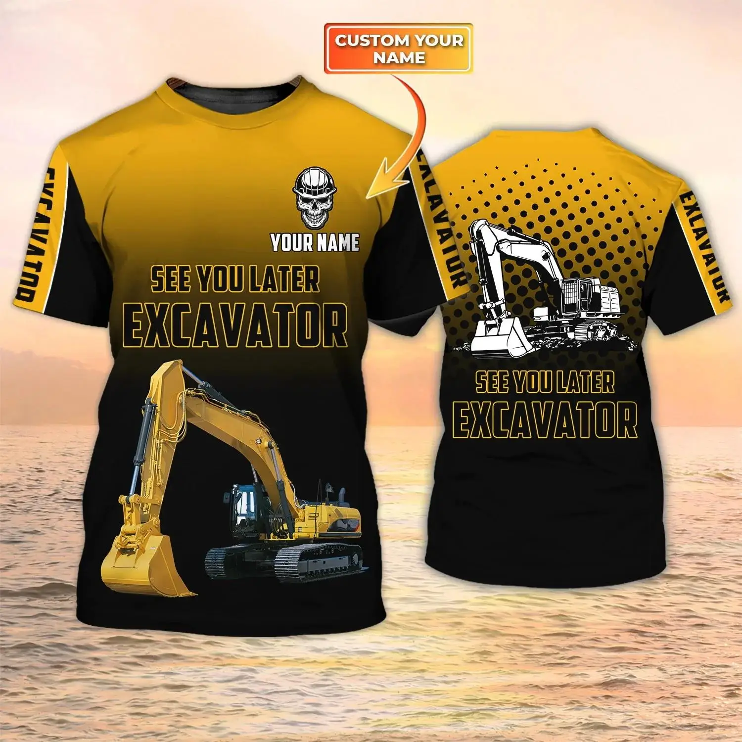 3D printing new fashionable excavator print men's T-shirt summer outdoor trend street casual O-neck sports short sleeved T-shirt