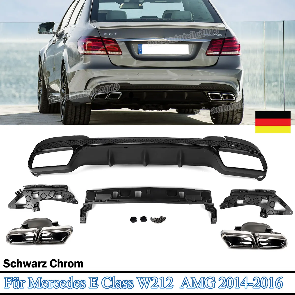 E63 Stil für Mercedes Benz E-Klasse W212 Heckstoßstangen-Diffusorlippe mit Auspuffspitze E350 2013 2014 2015 2016 E200 E250 E300 E350