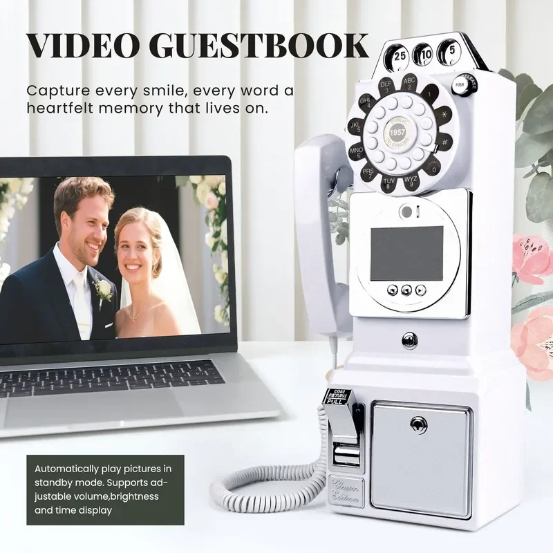 Retro Wedding Video Guestbook Phone, Video Message Recorder for Guest Blessing Recording at Wedding Reception
