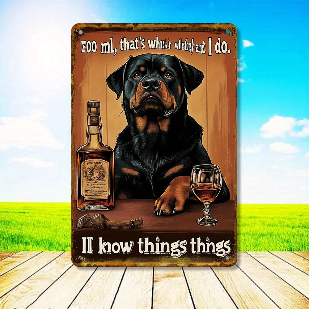  Vintage Rottweiler & Whiskey Metal Wall Art Sign - Rustic Iron HD Retro Decor for Living Room, Bedroom, Bar No Electricity Ne