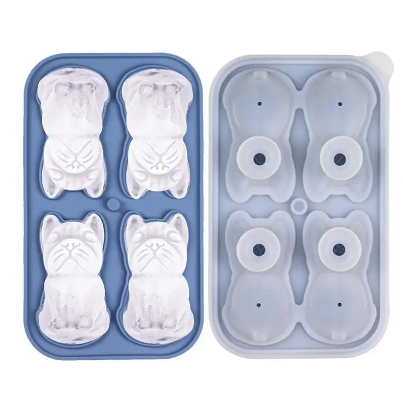 4 Cavity Bulldog Ice Molds Ice Cube Tray Moulds To Make Lovely 3D DIY Drink Ice Coffee Juice Cocktail Bear Silicone Dropshipping