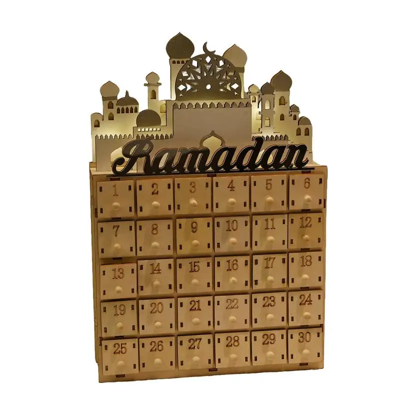 Wooden Countdown Calendar Led Countdown Calendar Display Blocks Decorative Signs & Plaques Eid Decorations In Natural Wood For