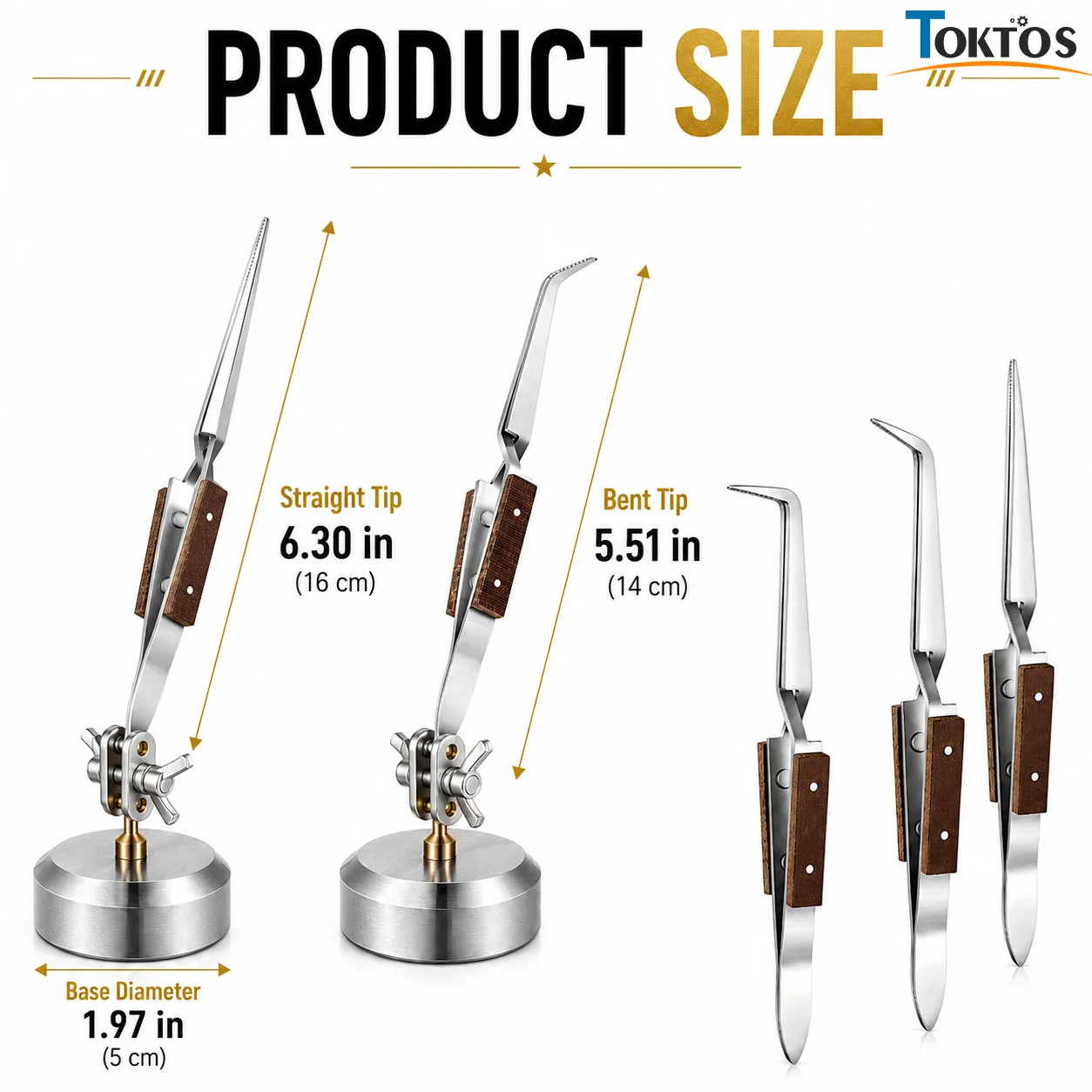 TOKTOS Third Hand Helping Hands Tool Weighted Base Self Closing Tweezers 360° Adjustable Jewelry Repair Holding Tool