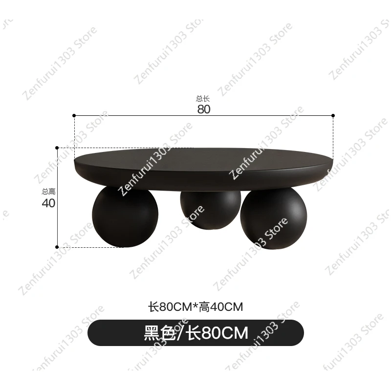 

Retro black solid wood coffee table, round coffee table/living room