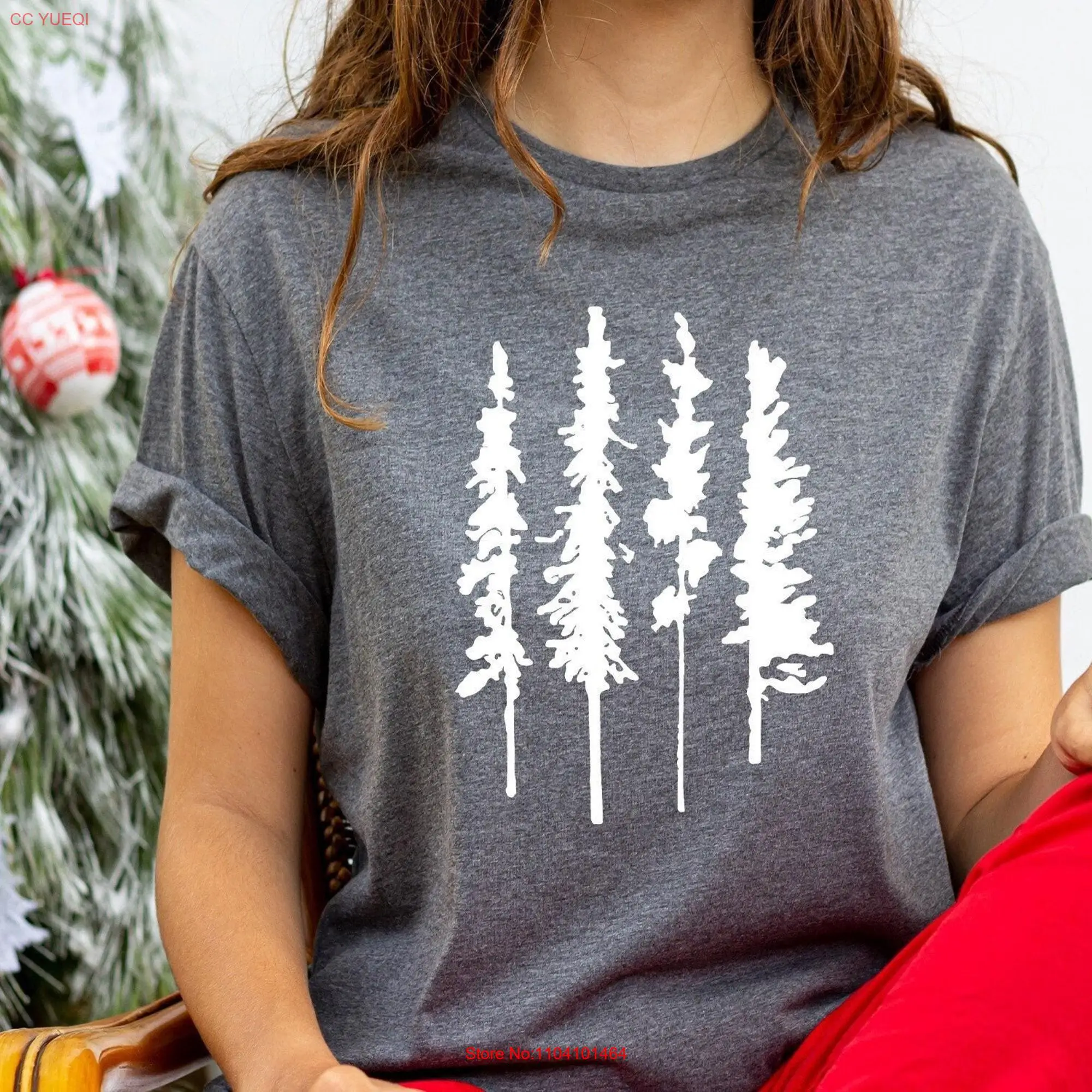 Pine Tree T Shirt Hiking Mountains Adventure Camping WanderlusT Outdoors long or short sleeves