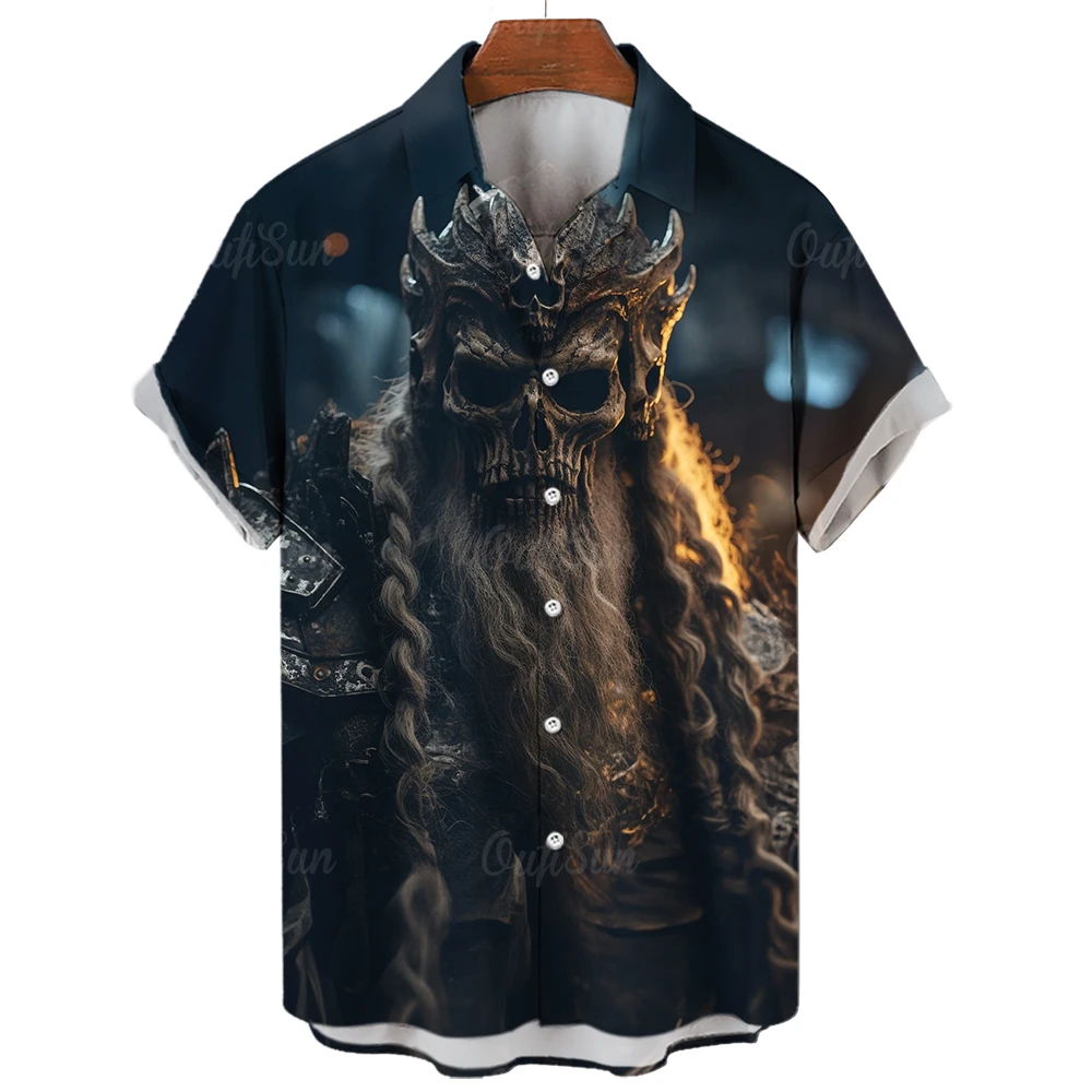 

Skull Shirt For Men Hawaiian Summer Casual 3d Printed Beach Short Sleeve Button Oversized Vacation Streetwear Imported Clothing