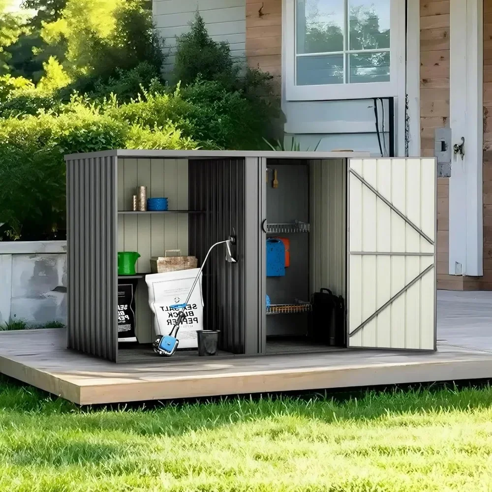 

Durable 8×4 FT Metal Outdoor Storage Shed with Shelves, Waterproof & Lockable Garden Tool Shed, Small Backyard Patio Storage