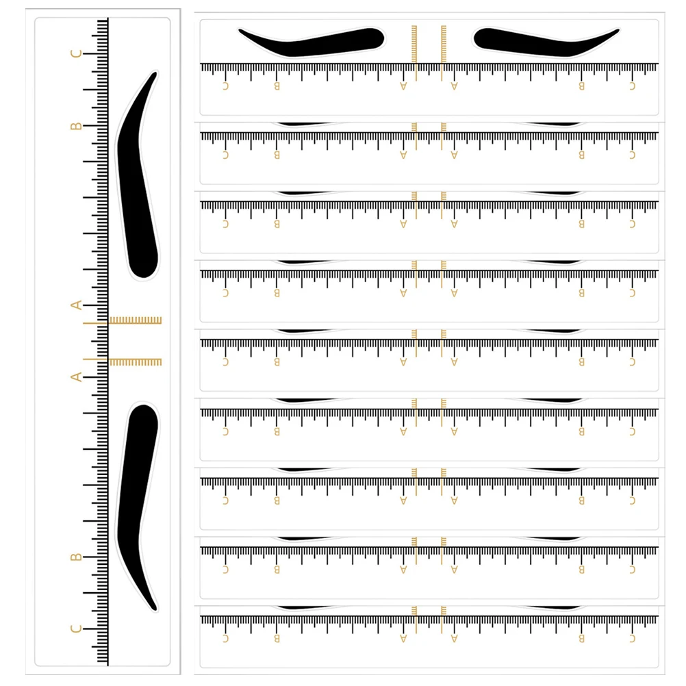 10pcs Disposable Sticker Eyebrow Ruler Shaping Template Plastic Trimming Yellow Wide PVC Measuring Tool Stencil Symmetrical