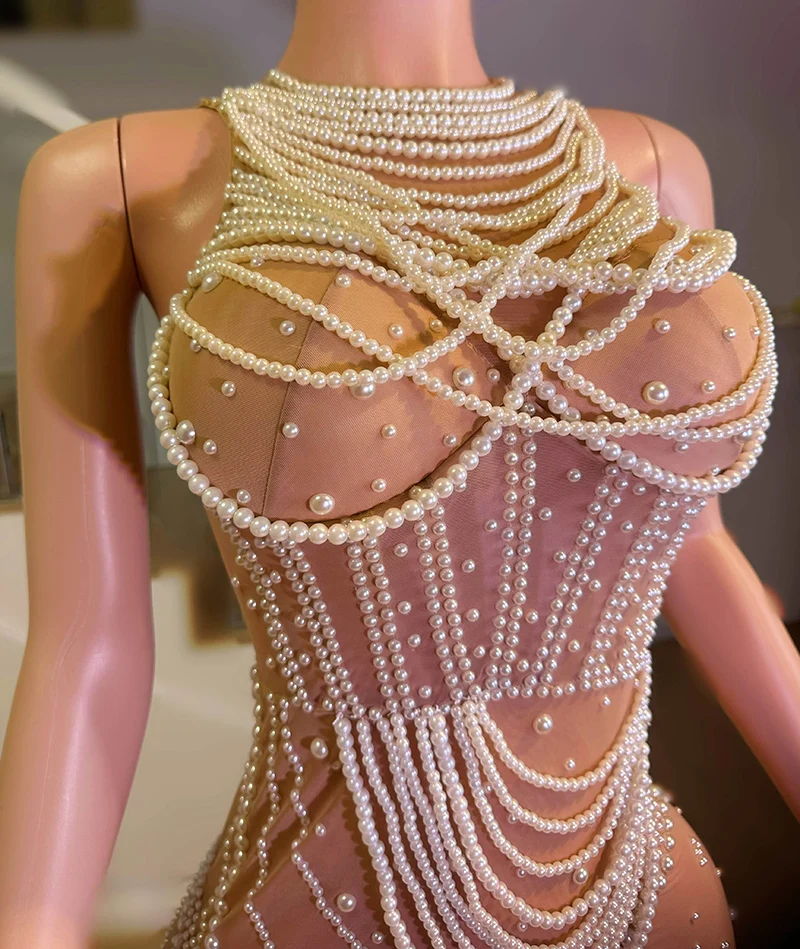 진주 파티 드레스 나이트클럽 바 공연 의상 럭셔리 생일 드레스 고고 댄서 의상 여성 페스티벌 의상 yj009