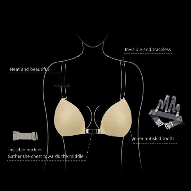 Adhesive Silicone Invisible Bra Sticky Strapless Sexy Backless Underwear With Transparent Strap Reusable Push Up Nipple Covers