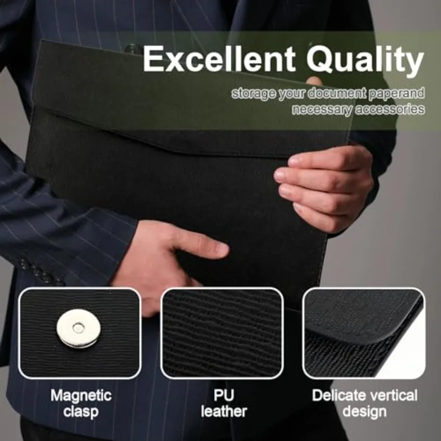 مجلد ملفات المستندات 1 قطعة بولي Leather الجلود A4 مجلد مغلف توسيع منظم الملفات مقاوم للماء محفظة سوداء حقيبة للتخزين مع I