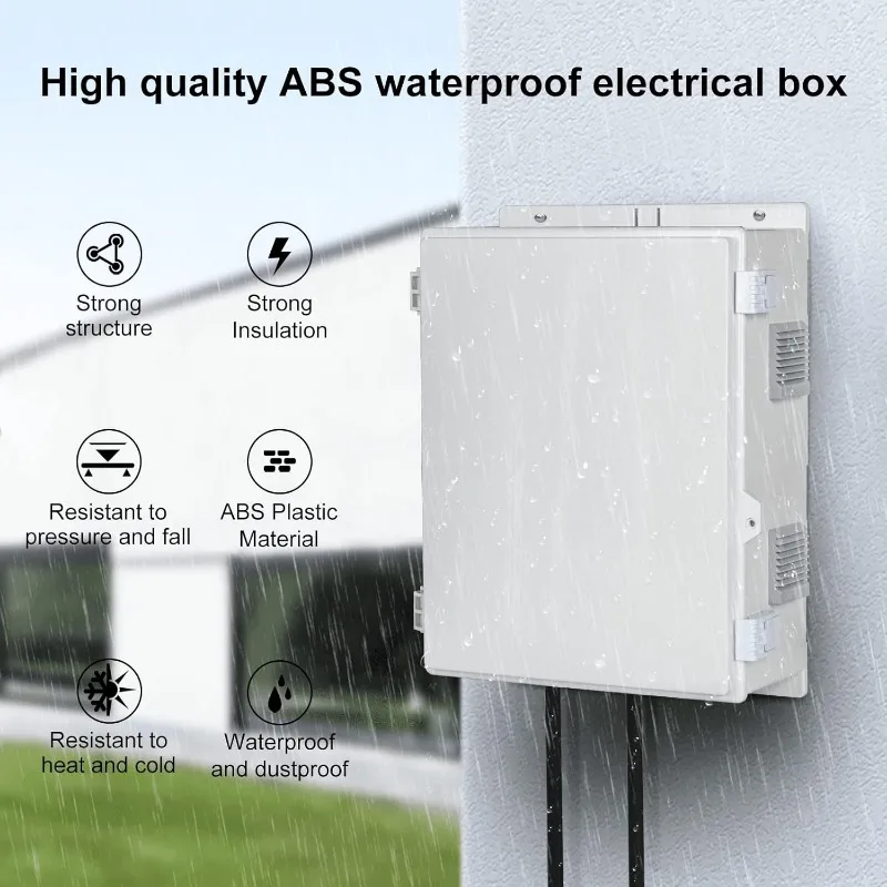 Outdoor Electrical Junction Box, ABS Water Resistant Enclosure with Internal Mounting Panel & Hinged