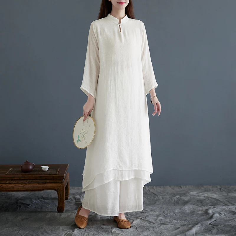 

Chinese Style Cotton Linen Women's Dress Tai Chi Zen Dance Suit 2 Piece Set Traditional Costume Stage Performance Clothing