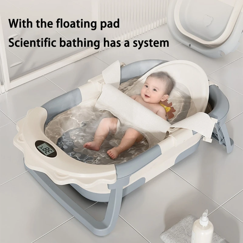 Foldable Infant Bathtub Highlighting Built In Heat Alert Ergonomic Design Secure Base for infant to Baby Portable Bath 15UB