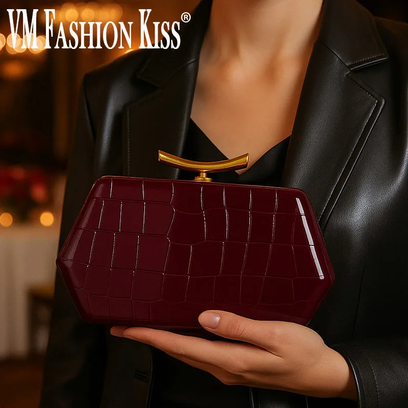

Роскошные сумки Дизайнерские сумки в стиле ретро Бордовый крокодиловый узор Сумка-клатч специальной формы Женская вечерняя сумка Сумка через плечо