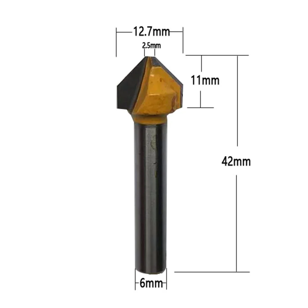 2 pz 6mm gambo 90 gradi a forma di V testa piatta Router Bit lavorazione del legno incisione fresa per acrilico MDF PVC incisione Chamfe